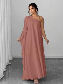 Elenzga Đầm tay cánh dơi cài nút cổ chéo dành cho nữ - Bụi hồng - Xem 2