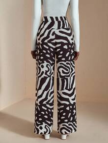 JIAN LASALA 高腰全印花直筒宽松长裤 女装秋季休闲奢华时尚服装系列 优雅图案裤 - 彩色 - 查看 2