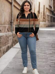 EMERY ROSE 教师节、返校节和音乐节大码女装。万圣节拉链领女式连衣裙。复古学院风撞色三色条纹。秋季、春夏和度假大码女式T恤。 - 彩色 - 查看 4