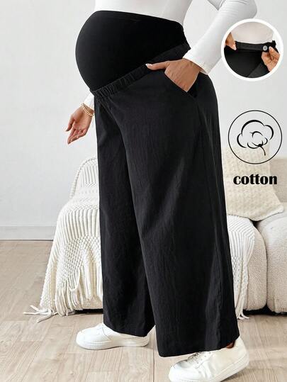 SHEIN 孕妇可调节腰部斜插袋休闲裤，加大码，秋季