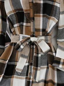 SHEIN Franclia Casual Urban Commuting Retro Plaid Long-Sleeved Belted Women's Autumn And Winter Mid-Length Shirt Dress, Elegant Women's Outfits, Stylish And Chic Women's Suits, Thanksgiving Outfits, New Year's Clothing. - Khaki - View 5