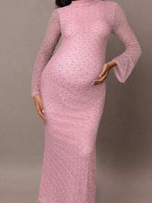 MaterniChic Elegant Maternity Dress With Flared Sleeves And Stand Collar Pregnant Dress Pregnancy Photoshoot Dress Gender Reveal Maternity Dress