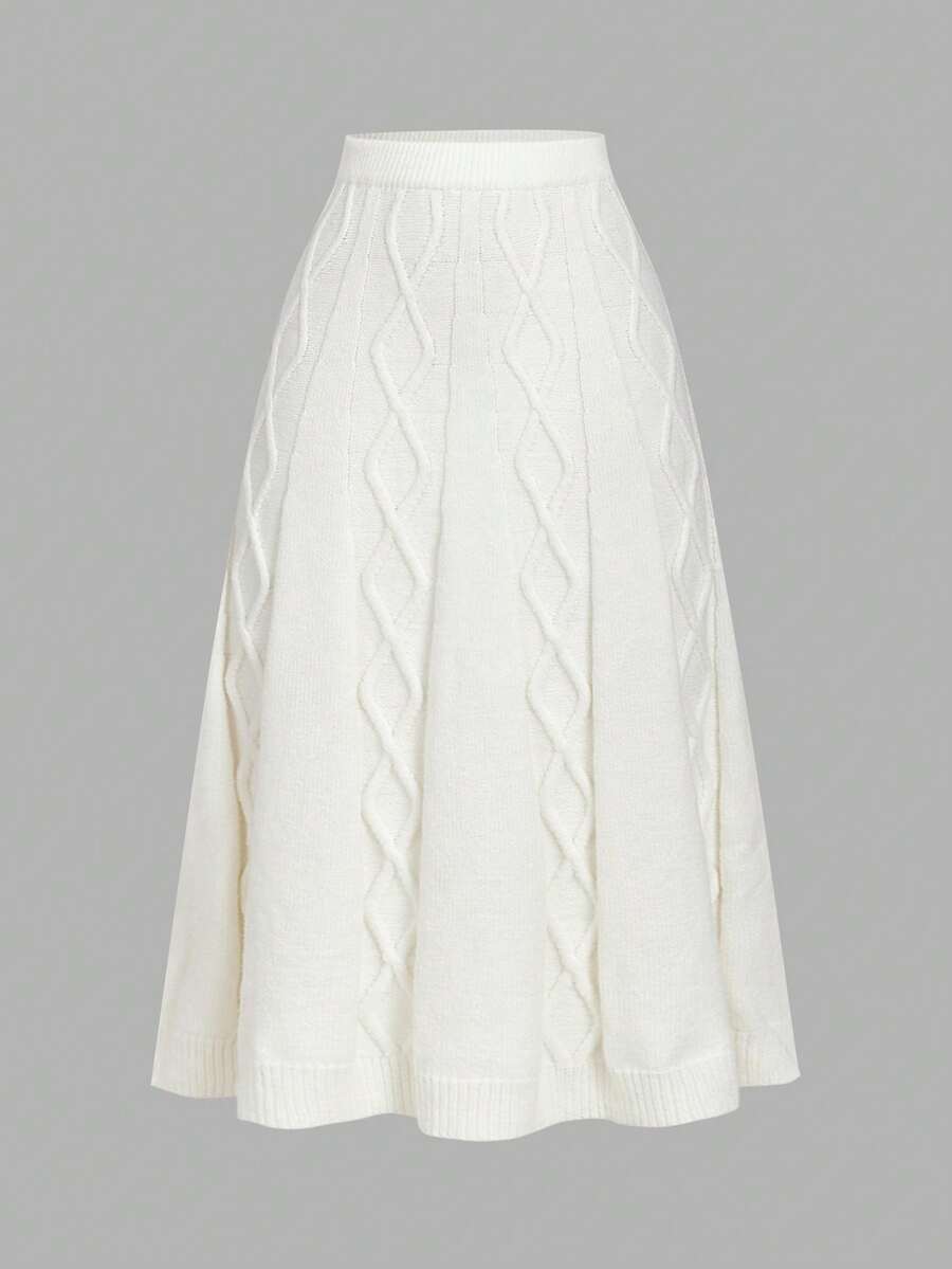 SHEIN MOD 米色高腰麻花针织百搭半身裙，秋冬