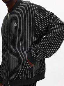 SUMWON Premium Tailored Pinstripe Co-Ord Set Bomber Jacket Track Pants Matching Athleisure Urban Streetwear Fall Winter - Black - View 8