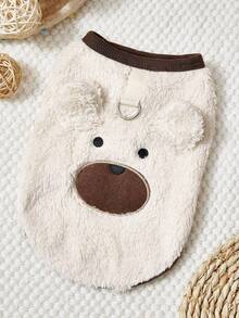 PETSIN 卡其色小熊造型宠物毛绒保暖背心，适合猫狗秋冬季穿着 - 白色 - 查看 1