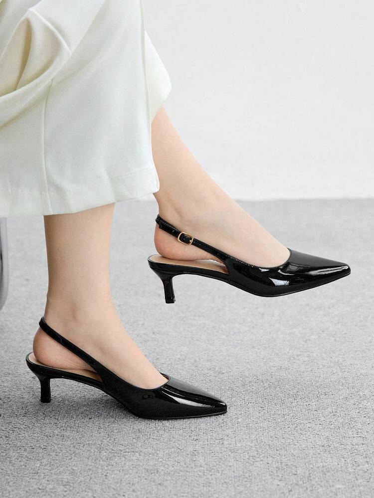 CUCCOO BIZCHIC Women's Black Pointed Toe Kitten Heel Sexy Fashion Backstrap High Heel Pumps, Versatile For Daily Commute, Casual, Work For Christmas Spring Shoes