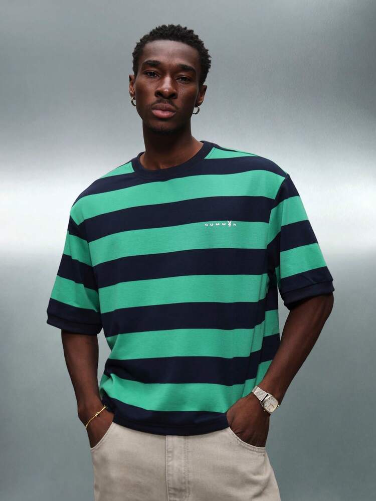 PLAYBOY X SUMWON Cropped Fit Horizontal Striped Tee