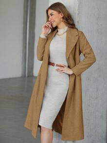 EURMUSE Open Front Belted Coat - Camel - View 1