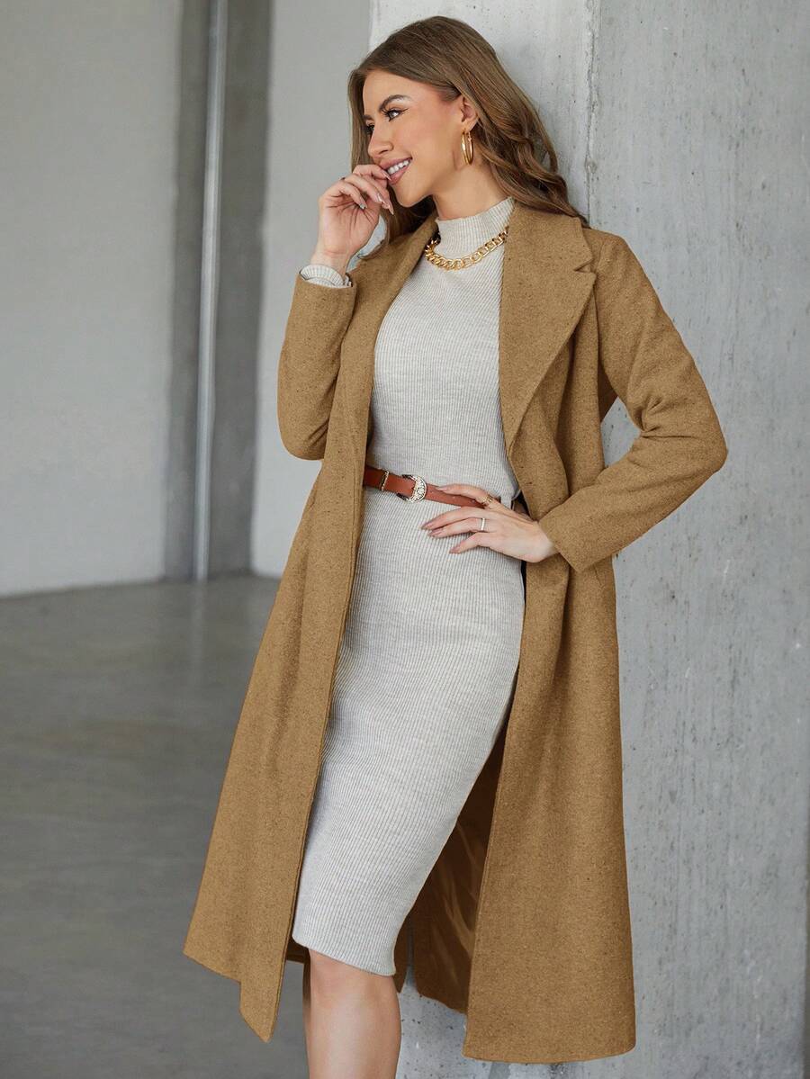 EURMUSE Open Front Belted Coat - Camel - View 1