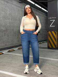 Flexra Plus Size Women Casual Washed Slim Fit Jeans - Medium Wash - View 6