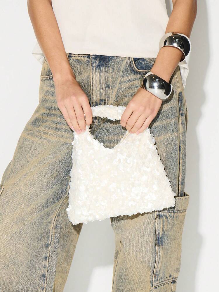 KIZN Sequin Baguette Bag With Chain Strap