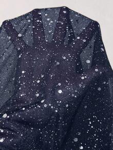 Cravure Váy dài tay cổ chữ V họa tiết lá vàng thanh lịch xẻ tà bên hông cỡ lớn cho nữ - Màu xanh hải quân - Xem 3