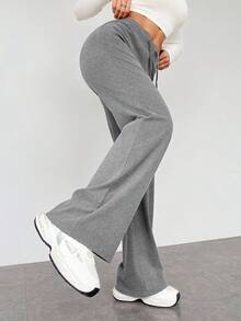 SHEIN EZwear 浅灰色加大码休闲舒适柔软高弹低腰裤 - 淺灰色 - 查看 5