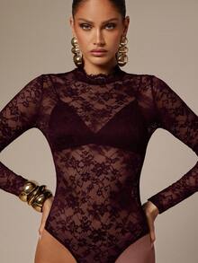 Silquee Eleganter, sexy durchsichtiger Spitzen-Bodysuit für Damen