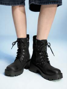 Sugerpunk 女式休闲扣环粗跟摩托车踝靴 - 黑色 - 查看 3