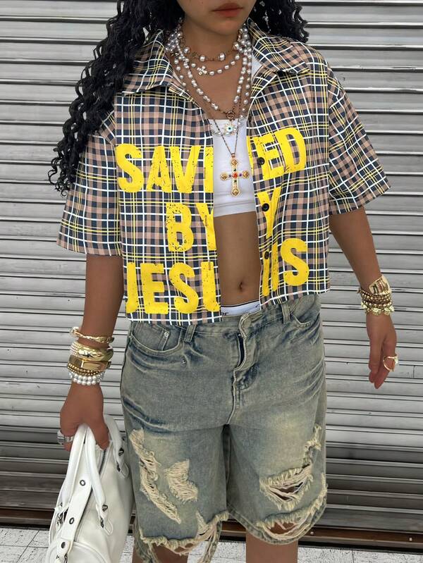 Rovax Cárdigan corto con cuello de camisa, hombros caídos y manga corta