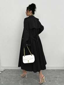 Selianne Women's Casual Solid Color Double-Breasted Long Trench Coat, Autumn Fall Winter Cloth For Women