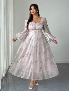 Elenzga Plus Size Floral Print Dress, Elegant For Party