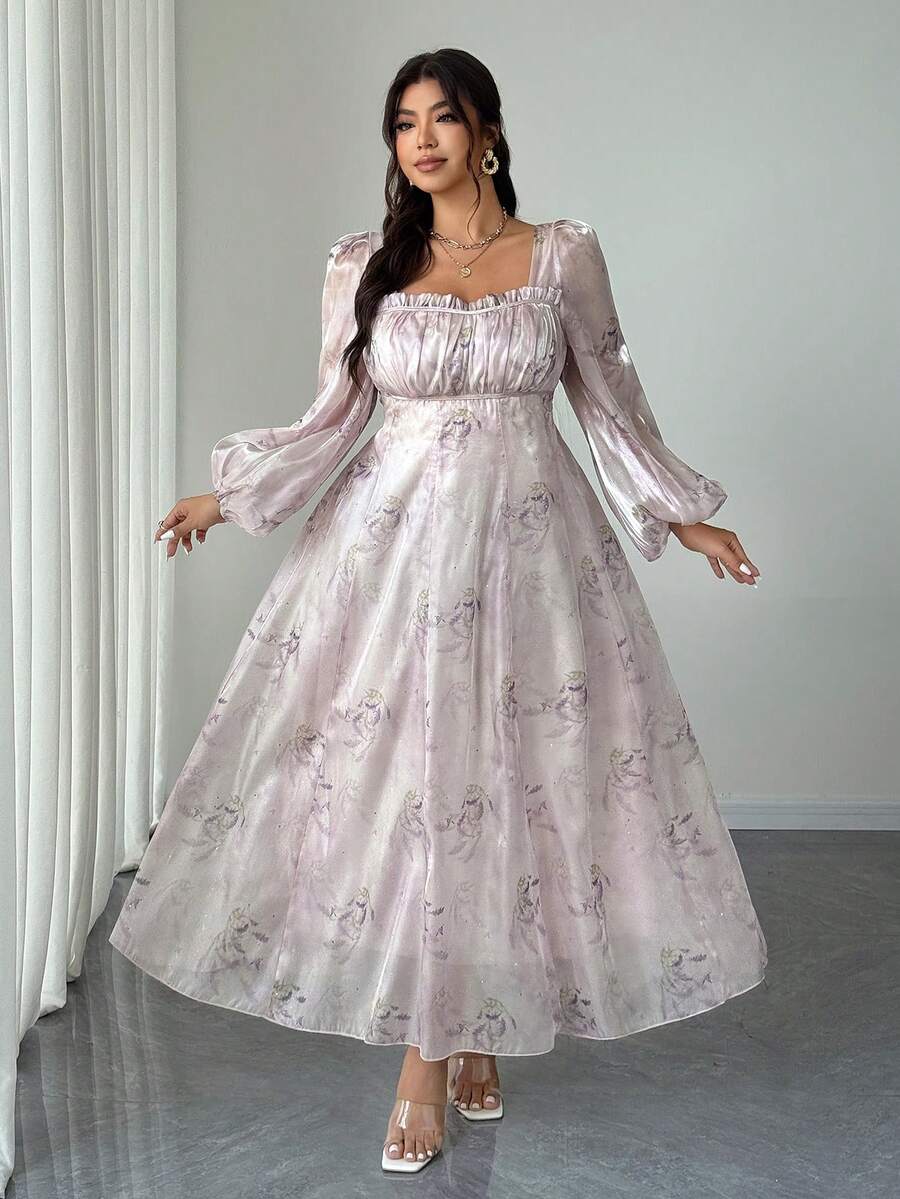 Elenzga Plus Size Floral Print Dress, Elegant For Party