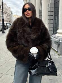 Aloruh 女式街头时尚人造毛皮夹克 - 摩卡棕 - 查看 3