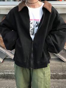 FRIFUL 女士休闲蓬松牛仔翻领夹克 - 藍色 - 查看 6