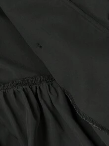 SHEIN MOD 黑色领口风衣，长袖，收腰喇叭下摆，百搭款式，收腰风衣，伞形下摆，黑色风衣，女士风衣，秋冬女士教师装 - 黑色 - 查看 5