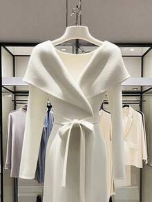 Franclia Women's Solid Color Elegant Dress With Bow - White - View 3