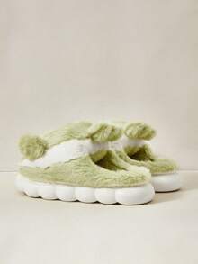 Cuccoo 可爱毛绒包头厚底保暖室内拖鞋，女士适用，秋冬 - 綠色 - 查看 4