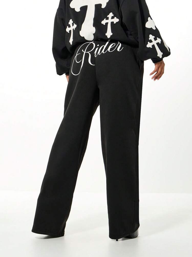 SUMWON WOMEN Pantalon de survêtement ample à jambe large et imprimé croisé