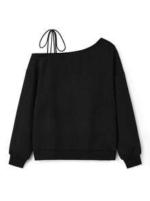 Y2Kool Studio Chunk 女士秋季黑色Y2K美式复古火焰蝴蝶字母涂鸦印花性感露肩不对称下摆毛边无帽卫衣宽松上衣秋冬图案连帽衫女士露肩卫衣女士S码卫衣图案卫衣黑色Y2K上衣时尚服装系列新年穿搭黑色图案卫衣蝴蝶骷髅图案女士图案卫衣辣妹休闲上衣 - 黑色 - 查看 2