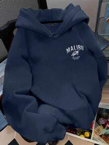 EMERY ROSE Plus Size Women's 'MALIBU' Letter & Sea TurtlePrint Hot Selling Draw Rope Sweatshirt - Navy Blue - View 2