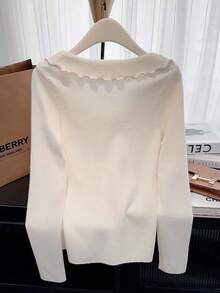Qadelle Casual Solid Color Ruffle Hem Long Sleeve T-Shirt, Autumn - Apricot - View 2