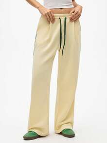 Eassivo Eassivo 女式抽绳腰口袋阔腿宽松休闲裤 - 鵝黃色 - 查看 4