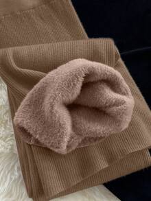 Franclia Pantalones holgados de punto con forro térmico de cintura alta para mujer, cálidos para el invierno