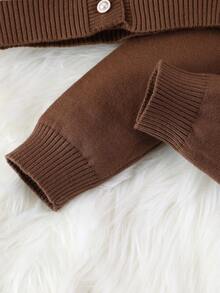 SHEIN Playful Pals 2pcs Baby Girl Casual Cute Long Sleeve Striped Faux Pocket Knit Cardigan And Knit Pants Set, Suitable For Daily Outings And Travel