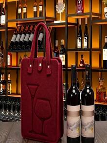 SHEIN Basic living 1 件，毛毡葡萄酒手提袋，双瓶，香槟手提袋，葡萄酒礼品包装，节日手提盒，用于庆祝和节日礼物，圣诞节 - 彩色 - 查看 6