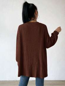 SHEIN Essnce 秋冬落肩开襟大衣 - 咖啡棕 - 查看 2