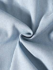 SHEIN Explorewe 3pcs Boys Autumn/Winter Outfit: White T-Shirt, Light Blue Shacket With Button Collar Design, Matching Cargo Pants With Cuffed Hem. Classic And Energetic Basic Outfit Suitable For School, Casual Outings And More.