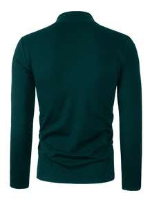 Manfinity Homme 男士字母印花休闲百搭高领长袖T恤 - 墨綠色 - 查看 2