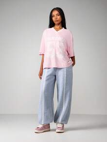 Missguided x Playboy Jersey con cuello en V y detalles de diseño en contraste con aplicación de encaje oversize - Rosa vieja - Ver 4