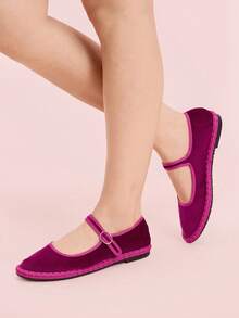 CUCCOO DOLLMOD Giày bệt Mary Jane nhung thanh lịch dành cho nữ, thoải mái và thời trang, màu tím bóng - Màu Hồng Tươi - Xem 9