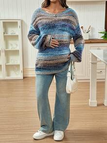 SHEIN Maternity Casual Loose Fit Round Neck Drop Shoulder Long Sleeve Sweater   Winter