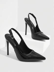 CUCCOO SZL 女士黑色尖头细高跟性感晚宴派对高跟鞋，带踝带 - 黑色 - 查看 4