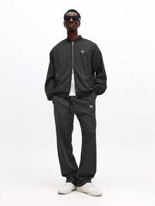 SUMWON Premium Tailored Pinstripe Co-Ord Set Bomber Jacket Track Pants Matching Athleisure Urban Streetwear Fall Winter - Black - View 1