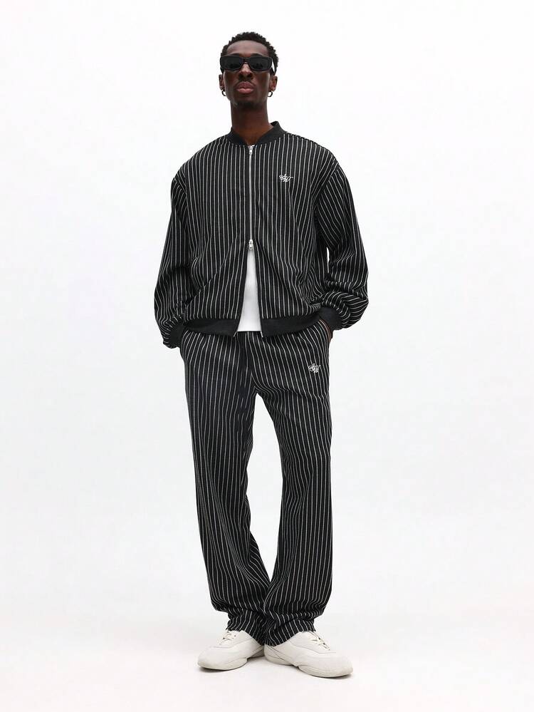 Pinstripe Bomber Jacket With Track Pants