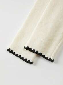 Franclia Damen Neue Herbst/Winter Französischer Stil Pendler Lässig Locker Kontrastbesatz Strickjacke - Weiss - Übersicht 5