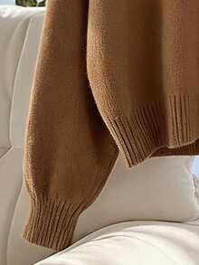 Airaco Conjunto de 2 peças feminino casual para o dia a dia, cor sólida, simples, gola alta, ombros caídos, suéter solto e saia de suéter, outono/inverno