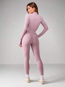 MISSGUIDED Active Zip-Up Sculpted Jacket And High-Rise Seamless Leggings Two Piece Athleisure Set For Women Fall Winter Collection
