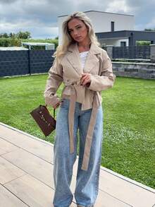 Jeta Ari New Khaki Three-Dimensional Pocket Belt Women's Trench Coat - Khaki - View 6