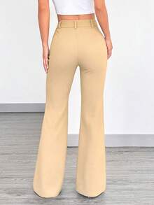 SHEIN EZwear 时尚百搭休闲卡其色喇叭裤 - 卡其色 - 查看 5